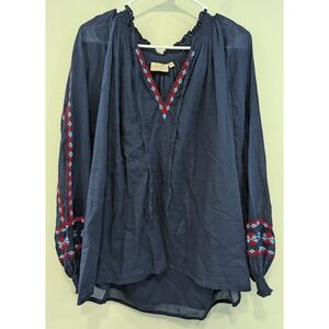 Embroidered Navy Blouse
